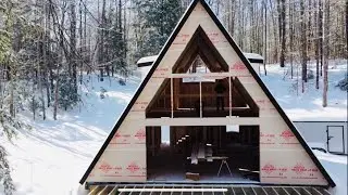 Couple Building modern A-FRAME house - Interior tour after framing