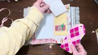 Floral Fabric Junk Journal with Square Doily Lace Button and Flowers