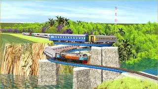 Three Colorful Trains vs Rotating Railroad Bridge | Trainz Simulator 2019