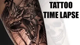 TATTOO TIME LAPSE | Dragon & Skull Neotraditional Tattoo