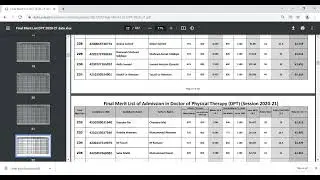 LAST YEAR FINAL MERIT LIST OF DPT 2020-2021 WATCH TILL END