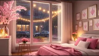 Valentine’s Pink Cozy Bedroom Window 💗🕯️ | Candlelight Ambience for Relaxing & Studying (1 Hour)