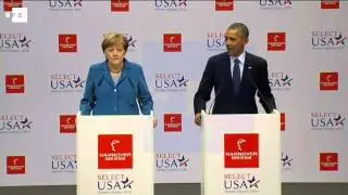 Obama y Merkel recorren la Feria de Hannover en su apertura