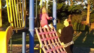 Baby and dog ride slippery dip slip n slide