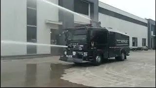 Demonstration of police water cannon and riot control vehicle operations