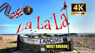 Lancing Beach and Town Walking tour 4K video | West Sussex | England | UK