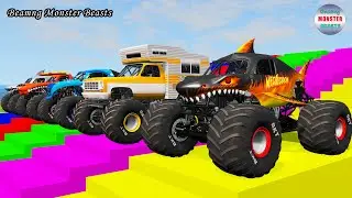 Monster Truck Transport on Triple Flatbed Trailer &ndash; BeamNG Monster Beasts #240