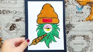 Scary one-eyed monster painting | Make blend paint green & brown
