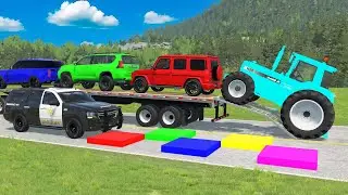 Flatbed Truck McQueen | Transportation with Truck - Pothole vs Car #037 | BeamNG.Drive Gameplay
