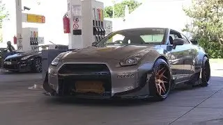 Crazy Modified Nissan GT-R Tour - 17 GTRs takeover fuel station in Vienna!