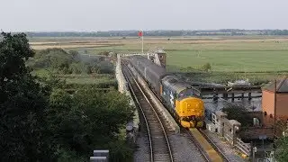 BR Large Logo 37407 & DRS 37419 thrash over Reedham Swing Bridge - 2J67