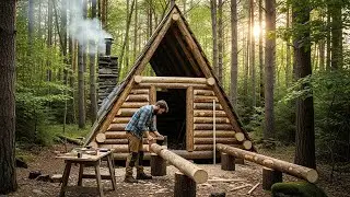 Strengthening the Front Structure of My A Frame Log Cabin - Solo Off Grid Bushcraft Build