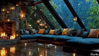 Heavy Rain Mix Outside with Fireplace 🔥🌧️❄️ | Calming Cozy Winter Ambience
