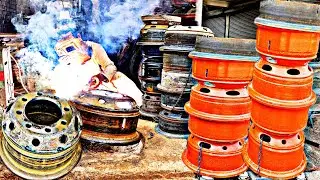 How to Replace Broken Truck Tire Rim Plate Rim Repairing in Pakistan | Restoration Broken Rim plate|