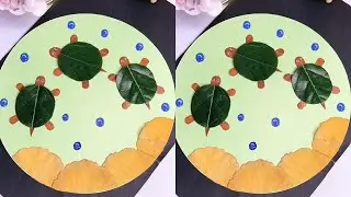 Winter leaves make a beautiful turtle collage. Collect it! #ParentChildCraft #LeafCollage