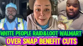 Разъярённые белые люди и получатели пособий SNAP начали грабить Walmart из-за сокращения пособий ...