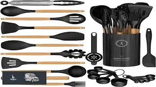 Silicone Cooking Utensils Set AVGPD Silicone Kitchen Utensils for Cooking Wooden