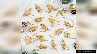16pcs Mini Golden Dinosaur Ornaments Christmas Tree Hanging Party Decor for DIY New Year Home Festiv