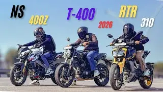 2026 TVS APACHE RTR 310..VS..2026 TRIUMPH T-400..VS.. BAJAJ PULSAR NS400Z!! TRIPLE BATTLE 😱 