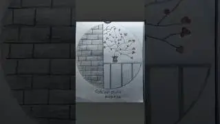 Half Wall & Half Flower Drawing ✨ Creative Art Ideas | Easy Sketch #Shorts #drawing #art #reels