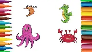 🦐🦀🐙🦀Drawing SHRIMP, SEAHORSE, OCTOPUS, CRAB in an easy way.