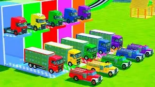 Garage with Colors - ALL MIXER TRUCK WITH DOUBLE FLATBED TRAILER TRUCK, KAMAZ, VOLVO, SCANIA - FS22