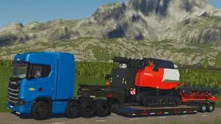 Farming Simulator 19 - Scania R730 8&times;4 Low Loader trailer transport - ROSTSELMASH VECTOR 450 Combine