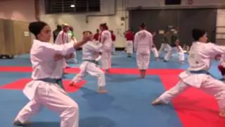 Iran Team Kata Female warming up before the championships - 2014 World Karate Championships