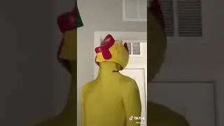 Man in rubber chicken suit