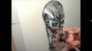 How  to draw in 3D  THE TERMINATOR Cyborg  skull (fast track)