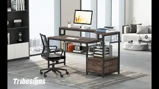 Tribesigns Computer Desk, 63&rdquo; Writing Desk with Hutch and Shelves CJ153