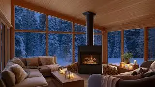 Cozy Modern Cabin at Dusk ❄️ Fireplace & Candlelight | Ultra Photorealistic Winter Ambience
