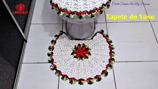 Tapete P&eacute; do Vaso em Croch&ecirc; Jogo de Banheiro Floral