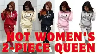 Hot women's 2-piece QUEEN print sports suit sportswear jogging suit women's