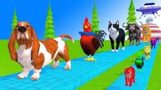 5 Giant Duck Cartoon Cow Elephant Tiger Dinosaur Paint Wild Animals Crossing Fountain Animation t842