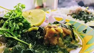 Tender Mutton cooked in spinach / palak gravy for roti and rice  my style