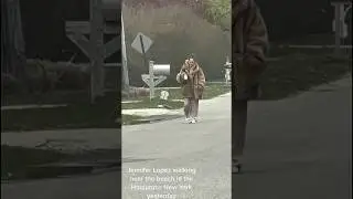 Jennifer Lopez walking near the beach in the Hamptons all cozy