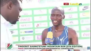 Domong'ole Fredrick speaking after finishing 2nd - 20km Elite Men&rsquo;s race at Barngetuny Mountain Run