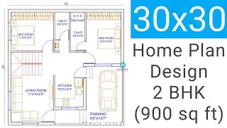 30'x30' house plan, 2 bhk , 30 by 30 house map, 30*30 house design #houseplan#housemap