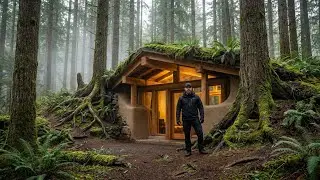 Building a Cozy Underground Mud Cabin in the Forest with Natural Stones.
