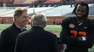 Alabama's Mac Jones, Alex Leatherwood and Najee Harris practice for Senior Bowl