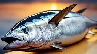 Uncle Yakop's sturdy hands skillfully cut two fresh yellowfin tuna.