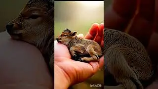 Tiny Cute Baby Cow Sitting on a Human Palm | Ultra Realistic AI Art 🐄✨