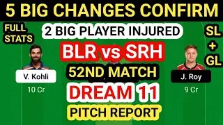 BLR vs SRH Dream11 Team Prediction | BLR vs SRH Dream11 Team Analysis 52nd Match Playing11 Pitch Rep