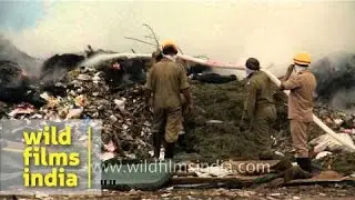 NDMC firemen battling fire at a garbage dump in South Delhi