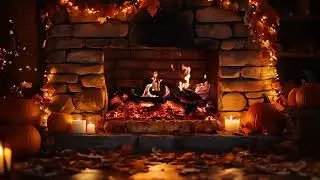 Autumn Evening Fireplace in a Cozy Cabin 4K Crackling Fireplace Ambience