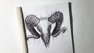 How to draw a ram skull ballpoint pen