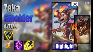 Zeka Mid Smolder vs Ziggs lol KR solo rank Highlight 14.17