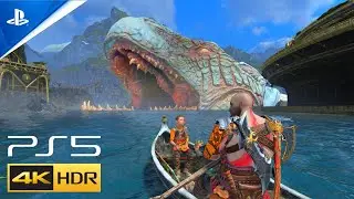 GOD OF WAR (PS5) - Kratos goes INSIDE The World Serpent GIANT SNAKE [4K ULTRA HD 60FPS HDR]