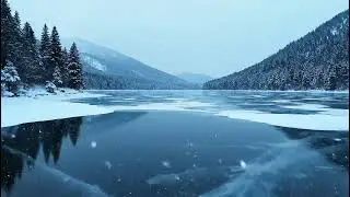 Frozen Winter Lake With Light Snowfall And Cinematic Calm Background Video